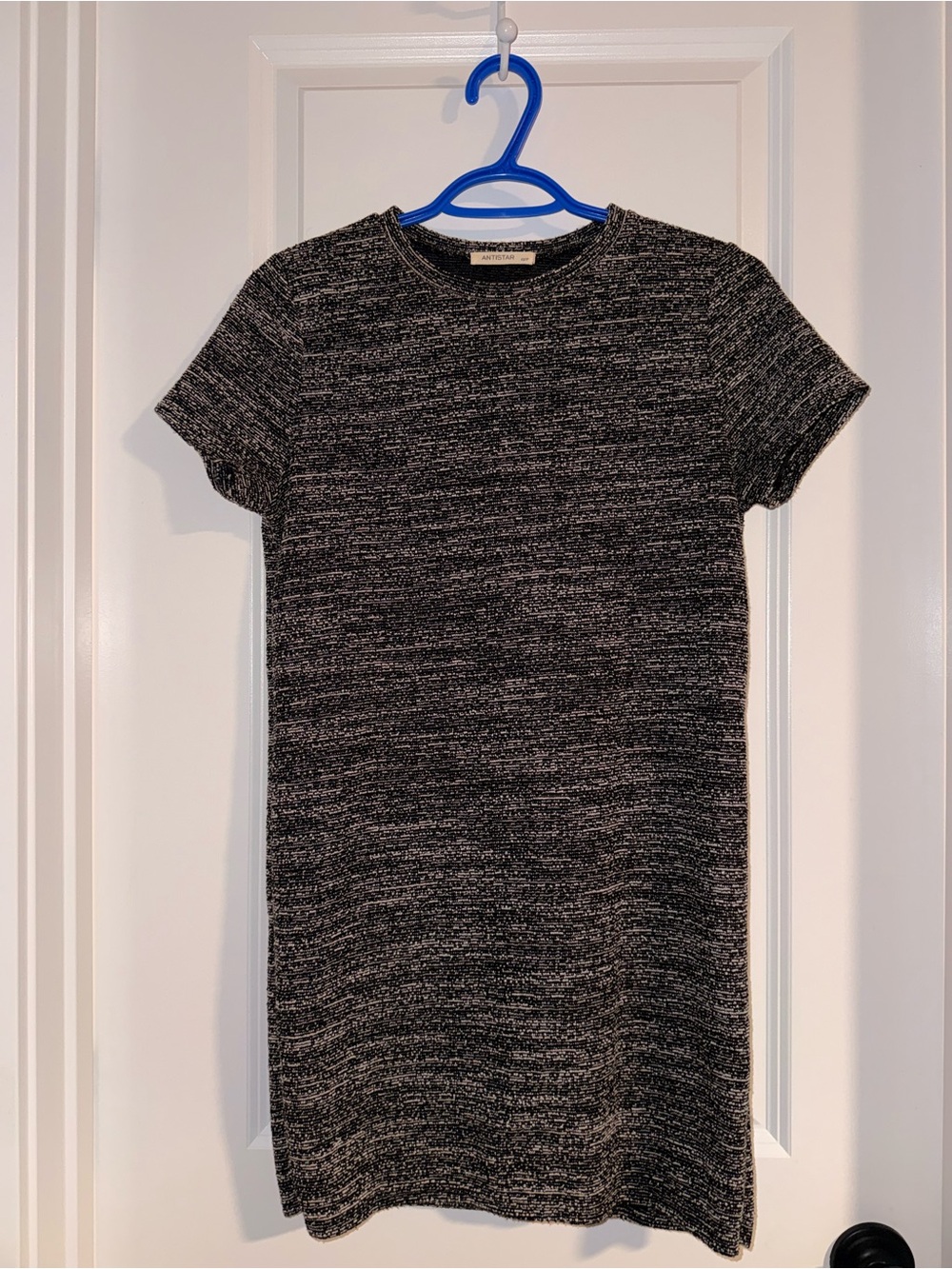 Short Sleeve Knit Shift Dress - Black Heather